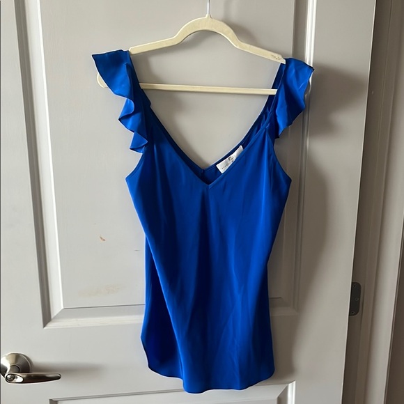 Blue Ruffle Sleeve V-Neck Top - Picture 1 of 3